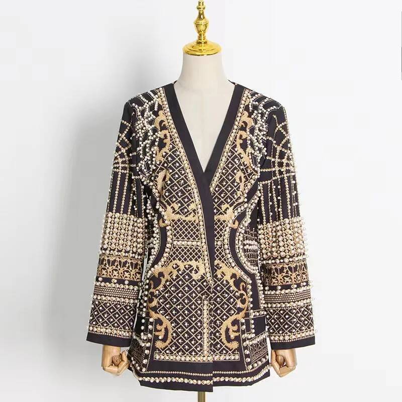 Winter Clothing Taiwan - Mode kralen V-hals blazers jas dames