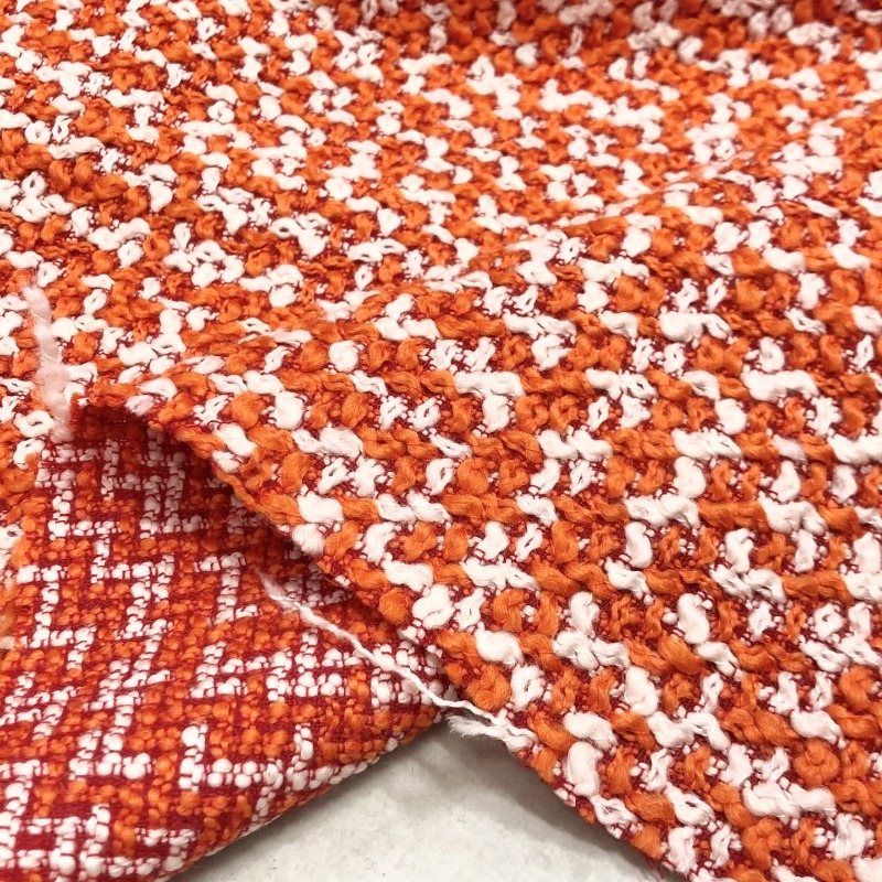Winter Clothing Material - Oranje witte grof geweven stof voor