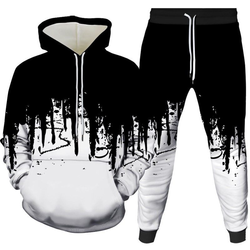Winter Clothing Hoodie - Inkt Schilderij 3D Gedrukt Hoodie Broek